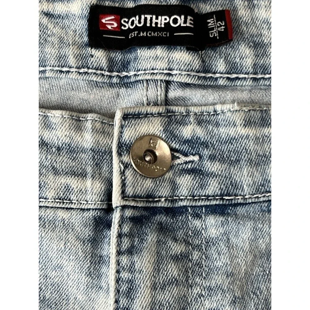 Southpole Blue Jean Shorts Slim Acid Wash Stretch Baggy Y2K Streetwear 42x12
